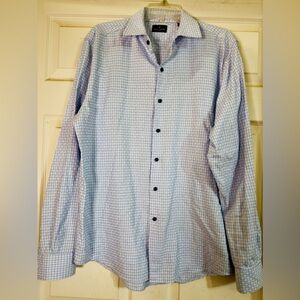 Daniel Hechter $110 Trim Fit Plaid Blue Grid Pattern Dress‎ Shirt Sz L 16-16.5